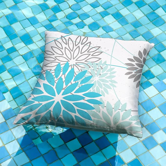 DFXSZ Outdoor Waterproof Summer Pillow Covers 20x20 Set of 2 Blue Floral Decorative Pillowcase for Patio Furniture 01S20