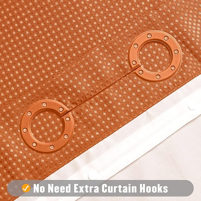 MitoVilla No Hooks Needed Extra Long Shower Curtain Set with Snap-in Liner, Orange 86 inch XL Heavyweight Waffle Fabric Cloth Shower Curtains for Modern Luxury Hotel & Spa Bathroom Decor, Burnt Orange
