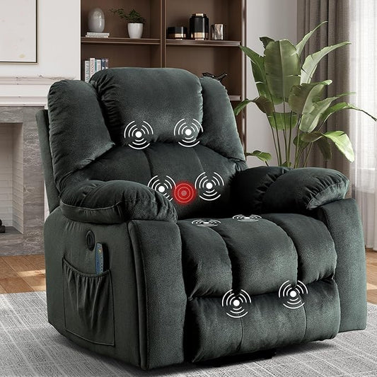 Power Lift Recliner Chair with Massage and Heating, Lift Chairs Recliner for Elderly, Upholstered Comfy Power Lift Chair with 2 Hidden Cup Holders, Side Pockets, USB Port, Grey Green