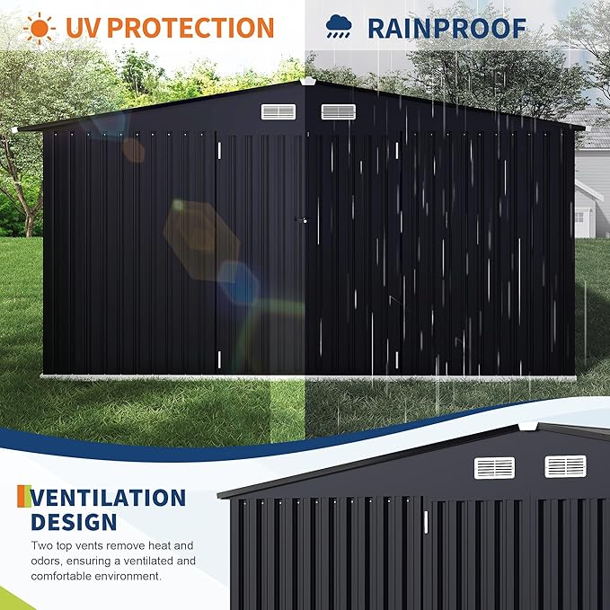 8x10 FT Metal Storage Sheds Outdoor with Floor, Metal ToolShed with Lockable Door, Metals Yard Sheds Metals Garden Shed Kit, MetalUtility Sheds Buildings with Air Vent for Backyard Garden Patio Lawn