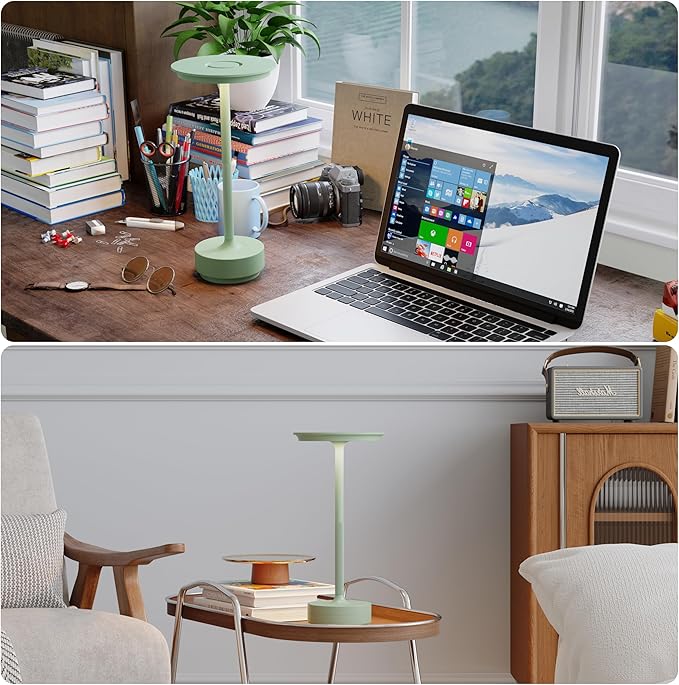 2 Pack Rechargeable Table Lamps Cordless, Portable 5000mAh Outdoor Table Light, 3 Color Stepless Dimming LED Table Lamp with Memory Function, for Home/Dinner/Patio/Restaurant.(Light Green)