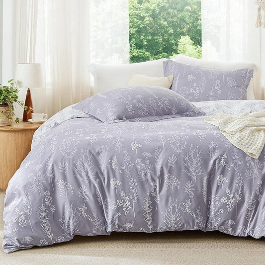 Bedsure Full Comforter Set - Lavender Bed Set, 3 Pieces Cute Floral Bedding, 1 Soft Reversible Botanical Flowers Comforter and 2 Pillow Shams