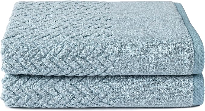 Texere 100% Organic Cotton Jacquard 650 GSM Premium Bath Towel Sets - Extra Absorbent Quick Dry and Plush (Cable, Smoke Blue, 2 Bath Towels)