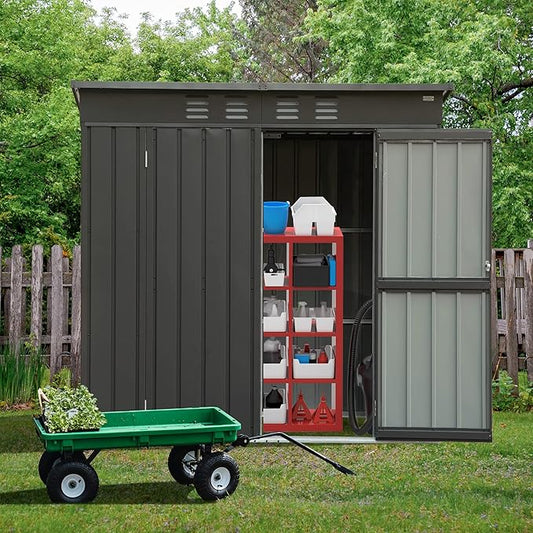 Domi Outdoor 5’ x 3’ Storage Shed, Metal Sheds Tool Storage Slope Roof with Lockable Door & Air Vents, Outdoor Galvanized Steel Sheds for Backyard,Garden,Patio,Lawn