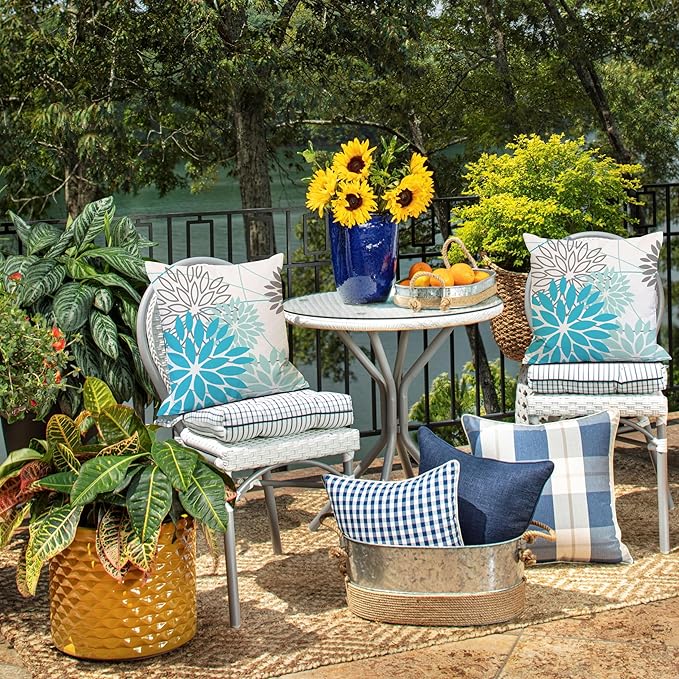 DFXSZ Outdoor Waterproof Summer Pillow Covers 18x18 Set of 2 Blue Floral Decorative Pillowcase for Patio Furniture 01S18