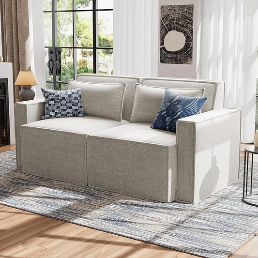 ELUCHANG Oversized Loveseat Sofa,Modern Boucle Sectional Sleeper Sofa with Strong Wood Frame,High Supportive & Soft Sponges Comfy Upholstered Couch Deep Seat Couch for Living Room Apartment,Oatmeal