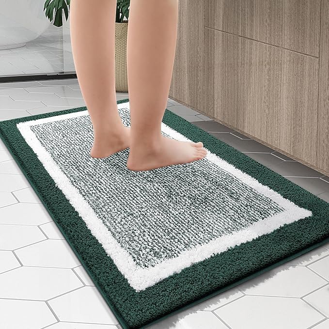 OLANLY Bathroom Rugs 30x20, Extra Soft and Absorbent Microfiber Bath Mat, Non-Slip, Machine Washable, Quick Dry Shaggy Bath Carpet, Suitable for Bathroom Floor, Tub, Shower (Medium, Blackish Green)