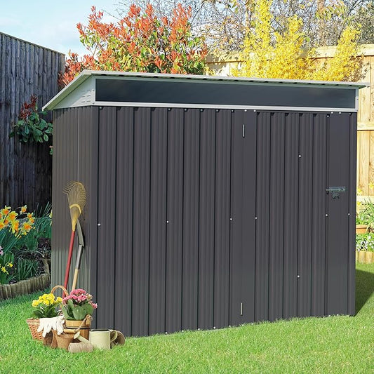 Vongrasig Outdoor Storage Shed, 6 x 4 FT Outside Metal Garden Shed with Window and Lockable Door, Waterproof Tool Shed for Backyard Patio, Lawn and Garden (Dark Gray)