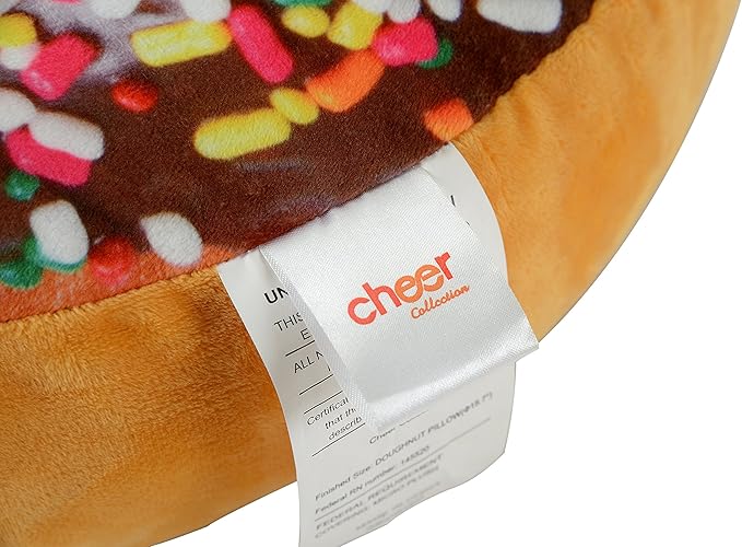 Cheer Collection Round Donut Pillow | 2-in-1 Reversible Super Soft Microplush Doughnut Pillow - Chocolate Glaze, Rainbow Sprinkles