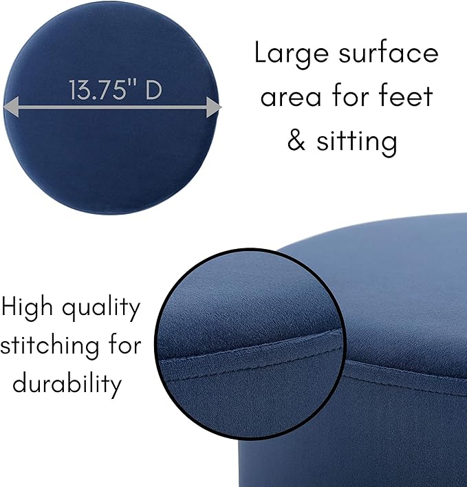 BIRDROCK HOME Round Ottoman Foot Stool – Soft Padded Modern Stool Design – Ideal for Living Room, Bedroom – Compact Footrest, Vanity Chair, Small Furniture – Foam Seating, Decorative Accent (Blue)