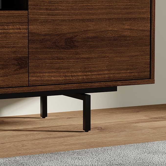 Norrhaus 75-Inch Modern TV Stand – Walnut Finish, 26-Inch Height, No Tools Assembly Technology, Storage Cabinets with Center Channel Speaker Shelf, Mid-Century Modern Design