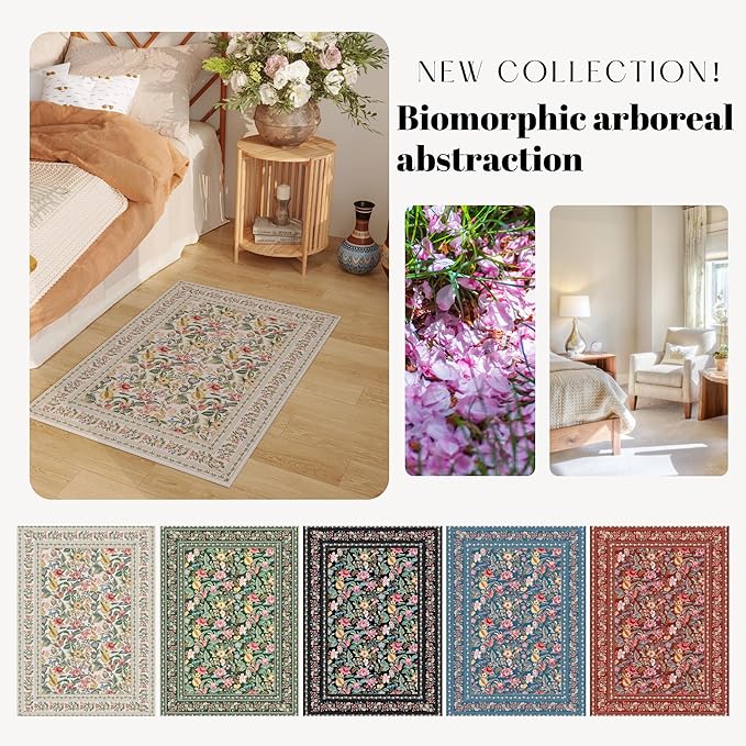 Door Mat Indoor Entrance 2x3 Rug Machine Washable Vintage Floral Small Area Rug Non-Slip Low Pile Throw Rugs for Entryway, Kitchen, Front Door Indoor Entrance, Entry, Kids Room, Beige