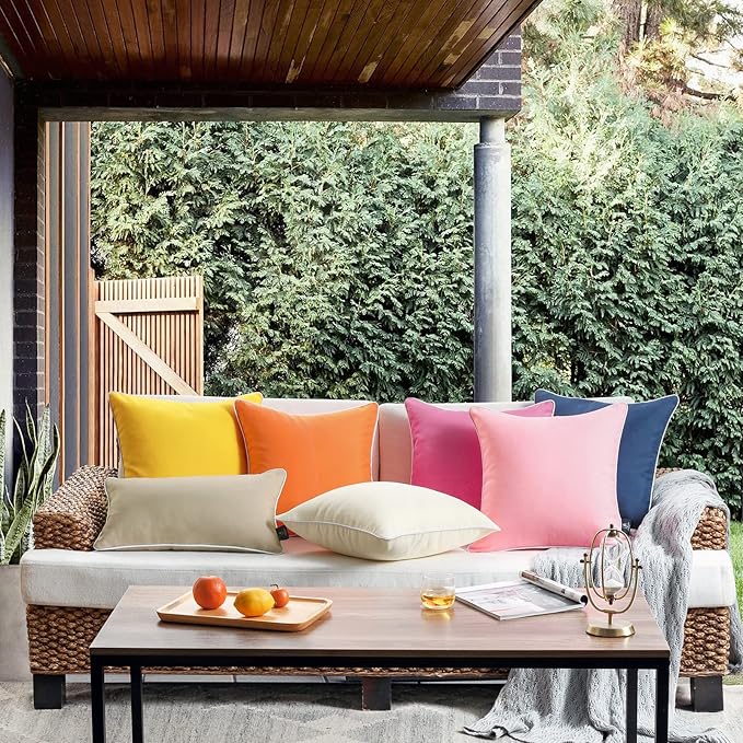 Phantoscope Pack of 2 Outdoor Waterproof Solid Throw Decorative Pillow Cover Decorative Square Outdoor Pillows Cushion Case Patio Pillows for Couch Tent Sunbrella, Orange 18x18 inches 45x45 cm