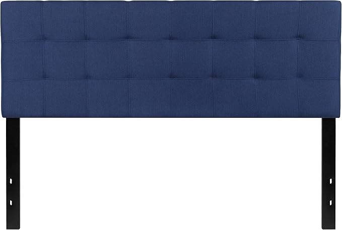 EMMA + OLIVER Quilted Tufted Upholstered Queen Size Headboard in Navy Fabric