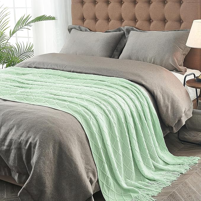 inhand Knitted Throw Blanket for Couch and Bed, Soft Living Room Home Decor Knitted Blanket with Tassel, Outdoor Lightweight Breathable Summer Blanket, Farmhouse Warm Woven Decorative, 50"x60"