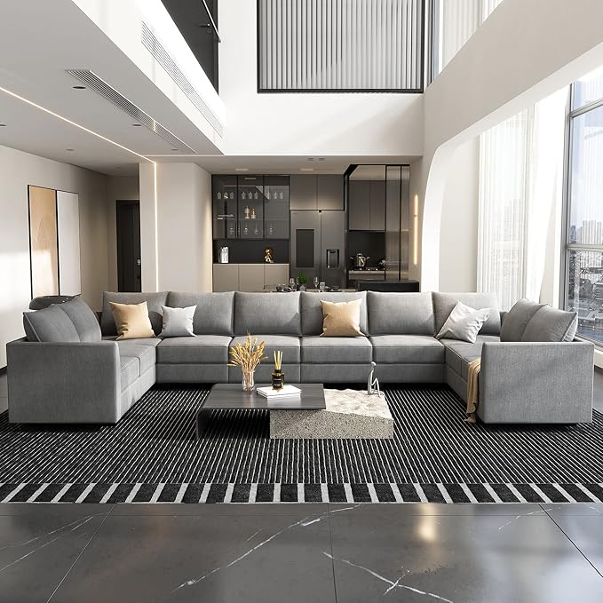 HONBAY Modular Sectional Sofa Sleeper Couch | Oversized with Chaise and Ottoman U Shaped Set | Stoarge Seat, Grey