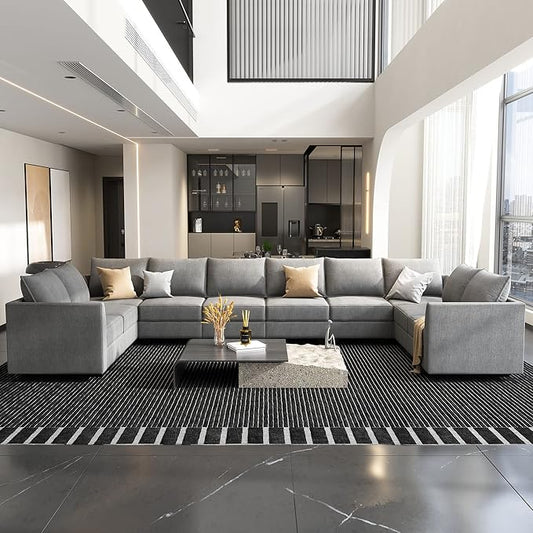 HONBAY Modular Sectional Sofa Sleeper Couch | Oversized with Chaise and Ottoman U Shaped Set | Stoarge Seat, Grey