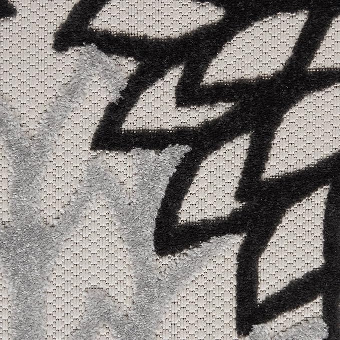 Nourison Aloha Indoor/Outdoor Black White 6' x 9' Area Rug, Tropical, Botanical, Easy Cleaning, Non Shedding, Bed Room, Living Room, Dining Room, Deck, Backyard, Patio (6x9)