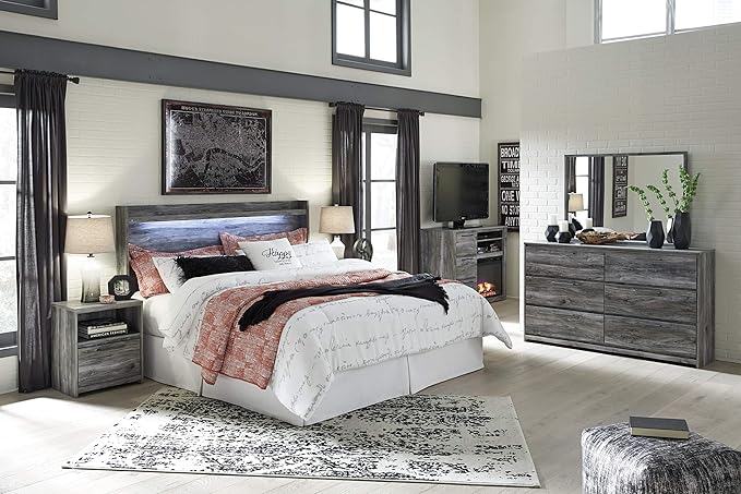 Signature Design by Ashley Baystorm Rustic Coastal LED Panel Headboard ONLY, King, Smoky Gray