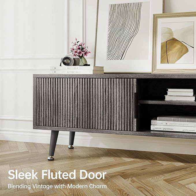 Mid Century TV Stand, Modern TV Console for TVs up to 70 Inches, Entertainment Center with Storage, TV and Media Consol for Living Room, 62 Inch (Gray)