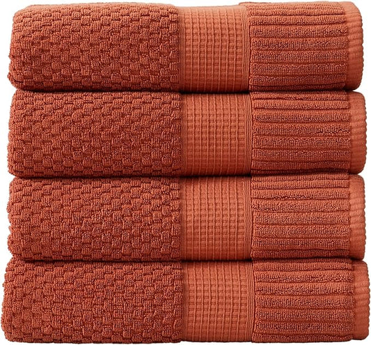 NY Loft 100% Cotton 4 Pack Bath Towel Set| Super Soft & Absorbent Quick-Dry Bath Towels 30" x 52" |Textured and Durable Cotton | Trinity Collection (4 Pack, Clay)
