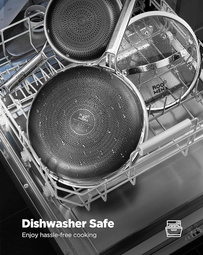 Nonstick Frying Pan Set, Non-Toxic Tri-Ply Hybrid Ceramic Skillet 3 Piece, 8, 10 & 12 Inch Stainless Steel Pans, PFAS/PFOA/PTFE Free, Metal Utensil Safe, Dishwasher & Oven Safe, Induction Compatible