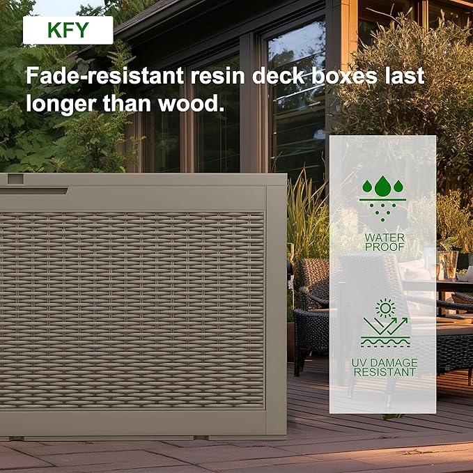 New 100 GallonOutdoor Storage Box,Resin Deck Boxes Waterproof, IndoorOutdoor Bin for Package Delivery, Patio Cushions, Gardening Tools, Lockable, UV Resistant