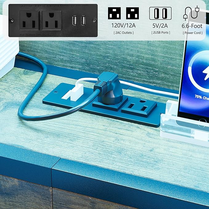 GiftGo Queen Size Headboard with 4 Fabric Storage Drawers Charging Station LED Light Adjustable Height Storage Rack Sturdy and Stable Metal Frame & Wood Shelf (Rustic Brown, Queen (U.S. Standard))