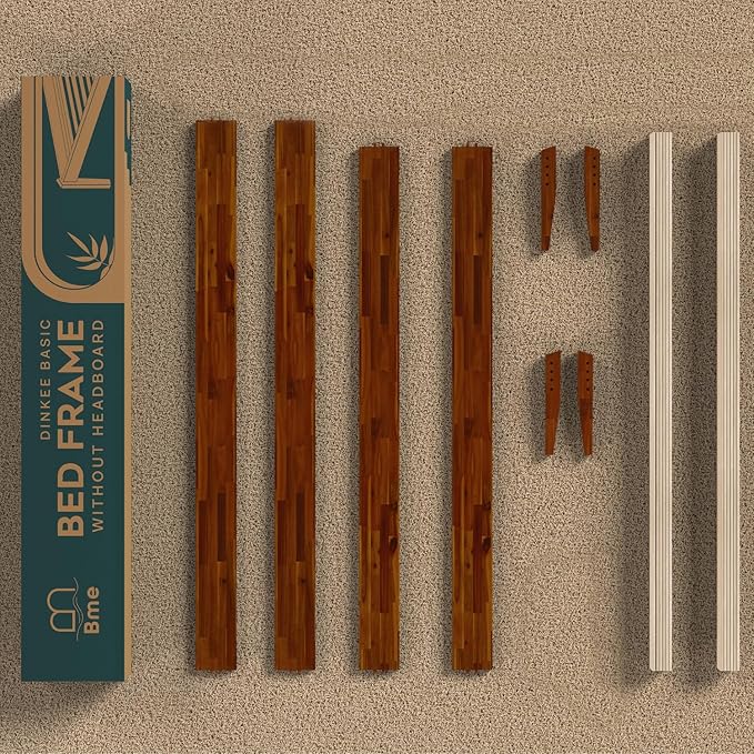 Bme Dinkee 15" Solid Wood Platform Bed Frame Without Headboard - Japanese Joinery Bed Frame - Modern & Minimalist Style - Wood Slat Support - Easy Assembly - No Box Spring Needed - Chocolate, Twin