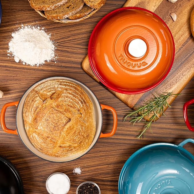 Enamelled Cast Iron Dutch Oven Pot – Dutch Oven For Sourdough Bread Baking – Cast Iron Bread Pot – Black, 6 Quarts, 22cm – by Nuovva