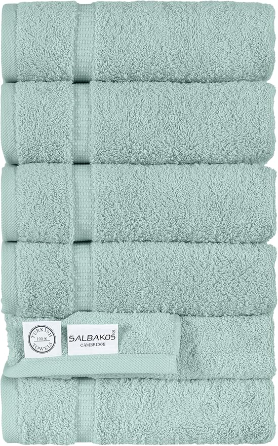 SALBAKOS 100% Turkish Cotton Hand Towel Set of 6 16x30 inch | Heirloom Quality | Hotel & Spa Collection | Soft, Absorbent, Long Lasting Hand Towels | Made in Turkey (Seafoam Green, 6 Hand Towels)