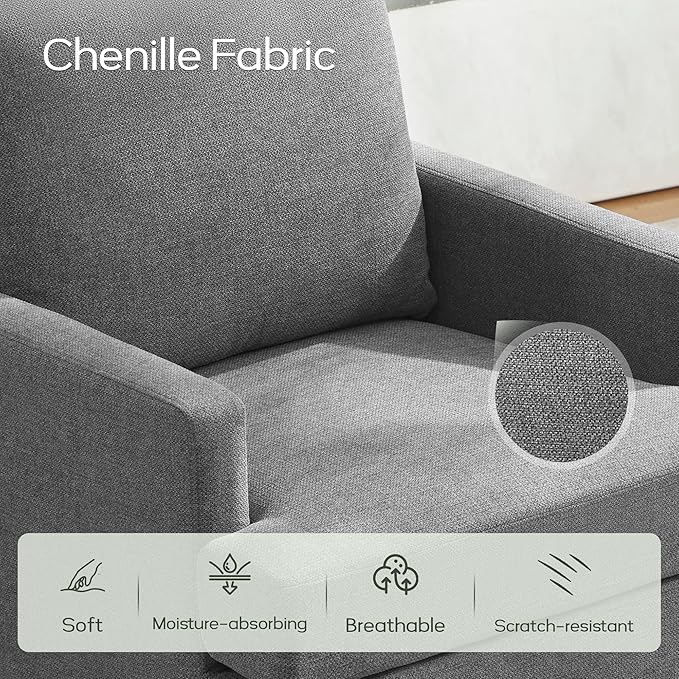 VKNOW Mid-Century Accent Chairs Set fo 2, Modern Upholstered Chenille Armchair for Living Room,Comfy Reading Accent Chairs with Wood Legs for Bedroom, Dark Grey Polyester