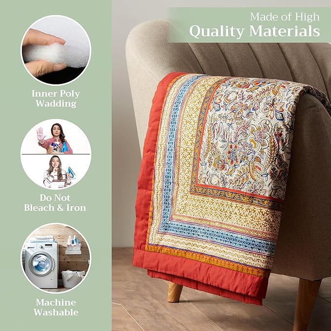 Maison d' Hermine Throw Blanket for Couch Lightweight Soft Warm Breathable Cotton Throw Blankets for Bed Girls Boys Women Men Gifts Sofa Travel Living Room Chair Bedding (60"x80", Jaipur)