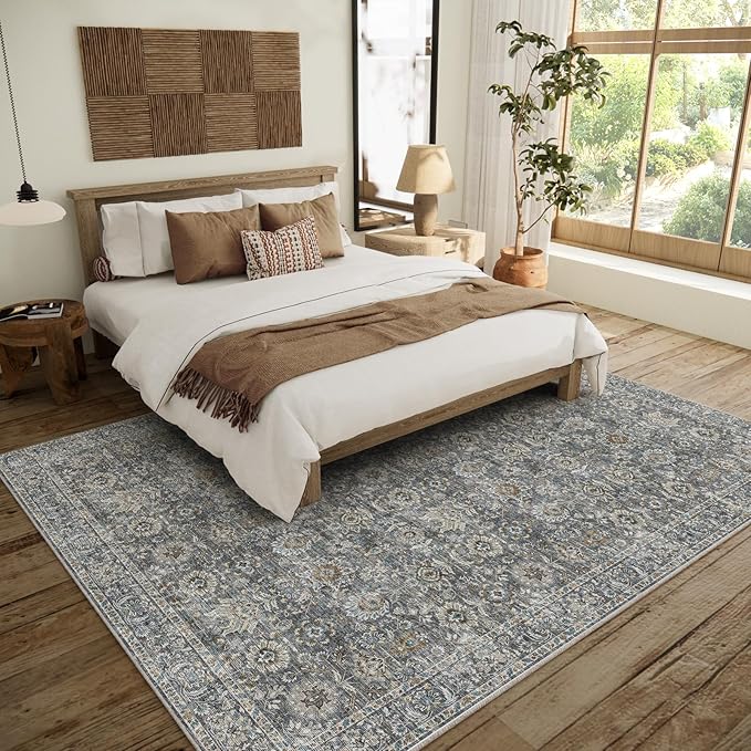 8x10 Washable Area Rugs Ultral Soft Non-Slip Stain Resistant Vintage Boho Large Carpet for High-Traffic Living Room & Dining Room