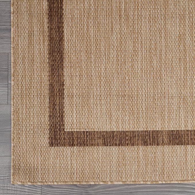 Bordered Outdoor Rug 8x10 Washable Outside Carpet for Indoor Patio Porch Waterproof Easy Cleaning Non Shedding Area Rugs Jute Beige - Nut Brown 8 x 10