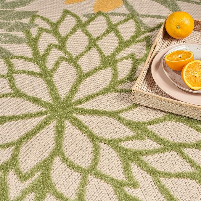 Nourison Home Aloha Indoor/Outdoor Green Multicolor 12' x 15' Area Rug, Easy Cleaning, Non-Shedding, Bed Room, Living Room, Dining Room, Backyard, Patio, Deck (12x15)