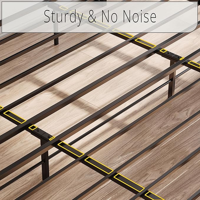 LIKIMIO King Bed Frame, Storage Headboard with Charging Station, Solid and Stable, Noise Free, No Box Spring Needed, Easy Assembly (Vintage and Black)