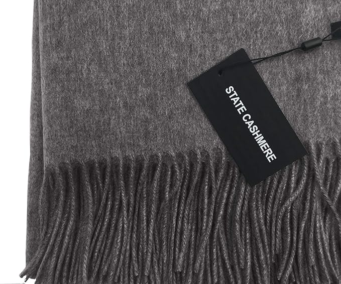 State Cashmere Home Throw Blanket with Decorative Fringe 100% Pure Cashmere Ultra Soft Accent Blanket for Couch, Sofa & Bed (City Smoke, 60"x50")