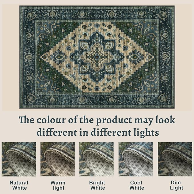 Tangsoo 2x3 Rugs for Entryway, Vintage Washable Non Slip Small Area Rug, Indoor Front Door Rug, Print Distressed Door Mat Carpet, Soft Low Pile Rugs for Entrance Kitchen Bedroom Green