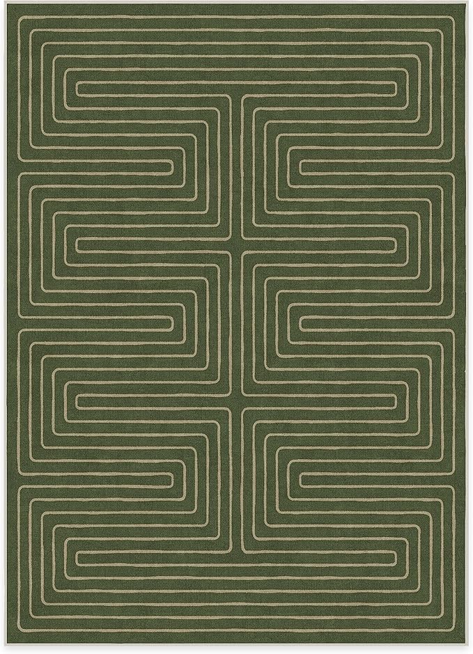 RUGGABLE x Jonathan Adler Machine Washable Modern Area Rug – Labyrinth Fern Green 5x7, Stain-Resistant, Non-Slip – Medium Rugs for Living Room, Bedroom, Hallway, Entryway & Office–with Cushioned Pad