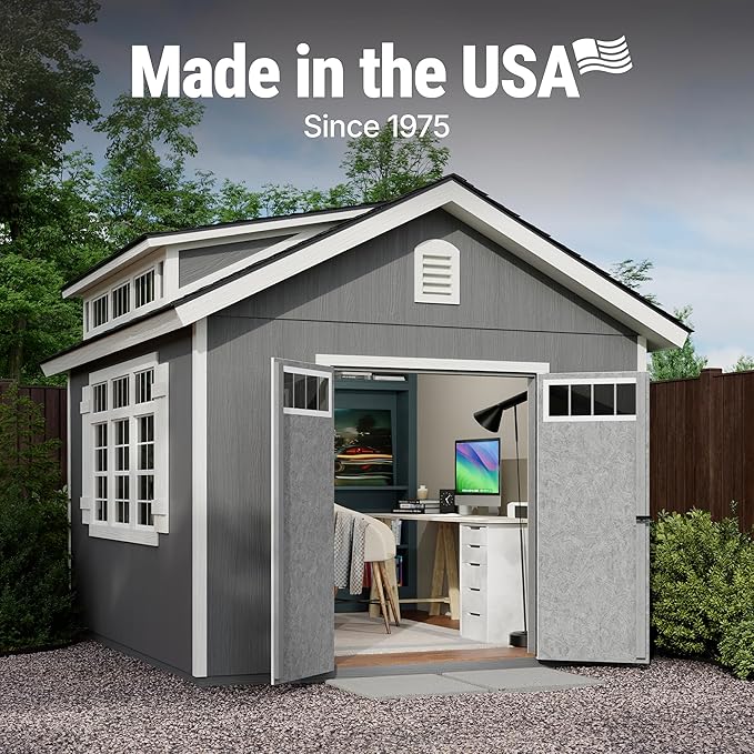 Handy Home Products Windemere 10x12 Do-it-Yourself Wooden Storage Shed with Floor, Beige