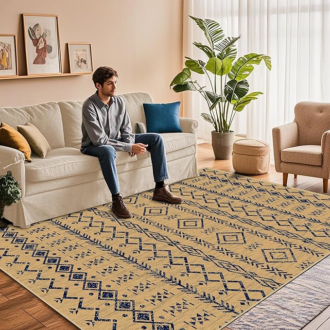 Indoor Outdoor Area Rug Washable Patio Rug Modern Moroccan Geometric Indoor Outdoor Carpet Rug Non Slip Non Shedding for Patio, Deck, Backyard, Porch (8x10)