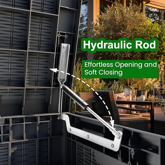 100 Gallon Outdoor Storage Box,Waterproof Lockable Resin Deck Box,Storage Container with Reinforced Support for Patio Cushions, Furniture Supplies, Garden Tools, UV-Resistant Outdoor Chest (Black)