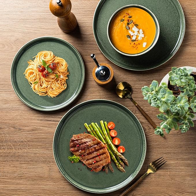 AmorArc Stoneware Dinnerware Sets,Round Reactive Glaze Ceramic Plates and Bowls Sets,Highly Scrath Resistant | Dishwasher & Microwave Safe,Service for 8 Dishes Set (24pc)