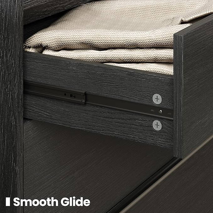 Modern Minimalist 60" Black Dresser for Bedroom, Large 6 Drawer Storage Cabinet with Sleek Metal Handles, Clothes Organizer Chest for Closet, Hallway, or Living Room