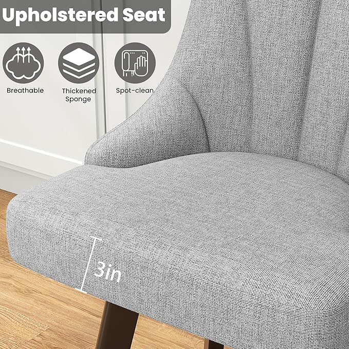 Swivel Bar Stools with Backs, 24" Counter Height Bar Stools Set of 2, Fabric Upholstered Counter Barstools with Solid Wood Legs for Kitchen Island, Home Bar, Light Gray