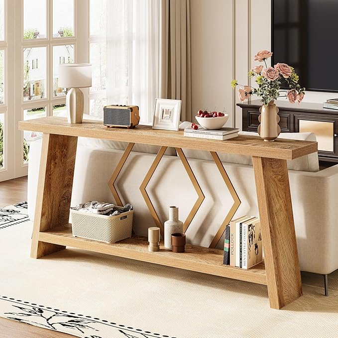 LITTLE TREE 70.9-Inch Console Table, Long Sofa Table Behind Couch, Farmhouse Console with Shelf for Entryway, Living Room, Hallway