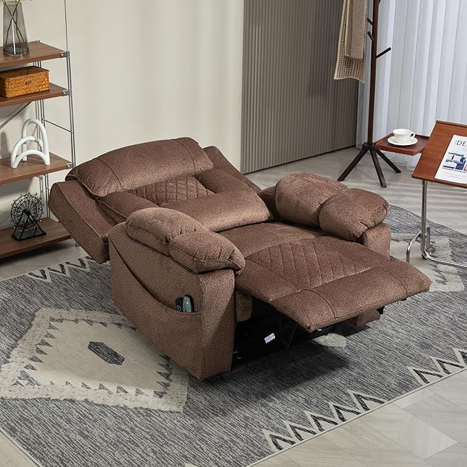 Big Man Power Lift Recliner for Elderly Adults 28 Inch Wide Seat, Lay Flat Lift Chair with Heat Massage, Flip Arm Storage Cup Holders, USB Type C Charging, 400 lbs