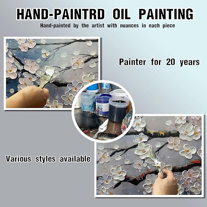 Plum Blossom Painting Wall Decor for Bedroom Women Modern Wall Art for Office Blue and White Wall Art for Living Room Large Size 29 x 58 Inch