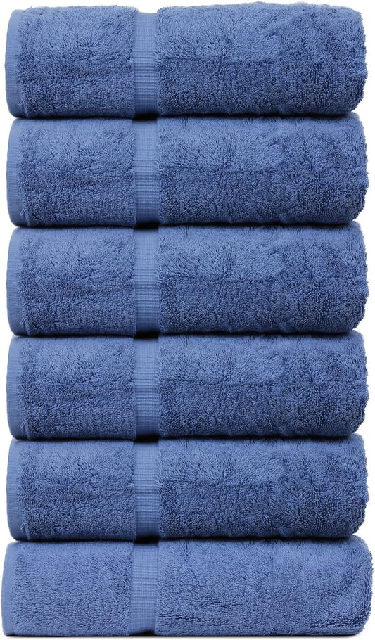 Luxury Hotel & Spa Quality, Quick Dry 100% Turkish Cotton 700 GSM, Eco Friendly Towel, for Bathroom, Gymand Kitchen Dobby Border Soft Hand Towel Set 16 X 30, Wedgewood, Hand Towels - Set of 6